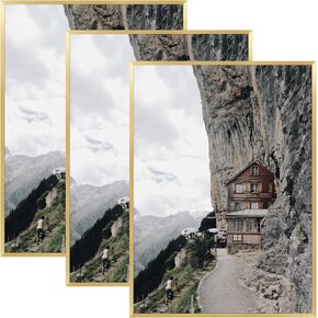 Frametory, A4 Aluminum Poster Frame, Acrylic Front, Thin Metal Picture Frames for 8.3x11.7 Photo, Horizontal/Vertical Wall Mount (1 Pack, Gold)