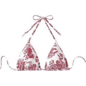 SOLY HUX Women's Summer Floral Print Halter Bikini Tops Tie Back Padded Swimsuit Top Beachwear