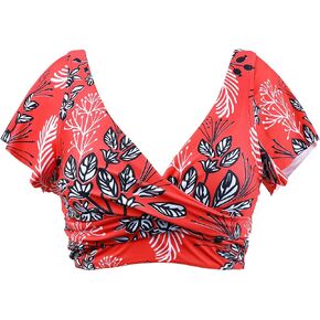 Hilor Women's Underwire Bikini Tops Short Sleeve Tankini Bathing Suits Front Twist Push Up Swimsuit Top Only