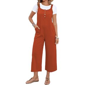 Neer Women's Jumpsuits Cotton Overalls Sleeveless Straps Casual Wide Leg Loose Rompers Jumpers with Pockets