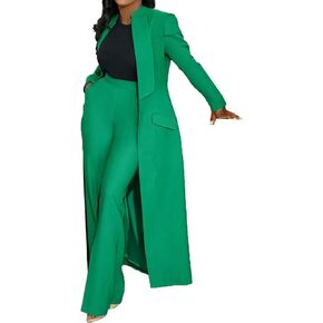 Famnbro Womens Suits 2 قطعة مجموعة Long Blazers سترة الطاشية وملابس أعمال الساق المستقيمة