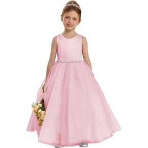 MCieloLuna Flower Girl Dresses for Wedding 2025 First Communion Dress Satin Tulle Princess Pageant Dresses for Girls