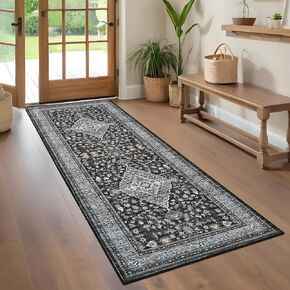 2x6 Hallway Runner Washable Rugs for Living Room Bedroom Vintage Non Slip Carpets for Hallway Kitchen Laundry Farmhouse Porch Floor Mat Retro Soft Low Pile Floor Covers for Bathroom Bedside, Purple