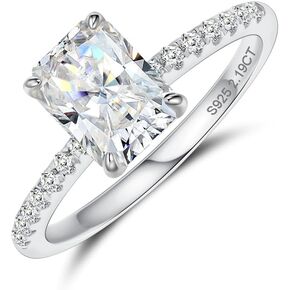 Radiant Cut Moissanite Rings for Women Halo 18K Gold Plated Sterling Silver Wedding Band 1.5 2 Carat