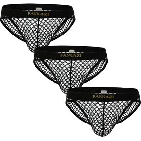 Gogobear Men's Bulge Pouch Underwear Sexy Mesh See Through Breathable Briefs Low Rise Cool Panties 3-4 Pack