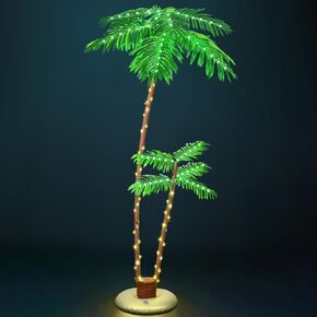 OUSHENG Solar Lighted Palm Tree for Outside Patio, 6' 3 Trunks Outdoor Christmas Decoration Decor, Light Up LED Artificial Trees Lights for Bar Home Party Yard Pool Porch Deck Tropical