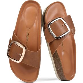 Dumalum Womens Slides Sandals Corked Footbed Sandals مسطح الراحة المفتوحة إصبع القدم الوجه يتخبط