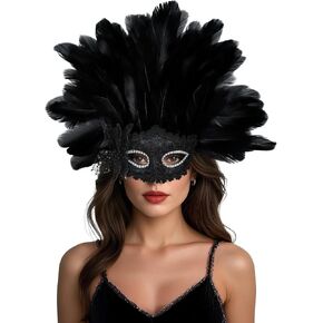 UQJE Venetian Feather Headpiece Mask for Women Luxury Feather Headwear Rhinestones Masquerade Mask for Halloween, Mardi Gras in Saudi Arabia
