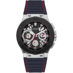 GUESS Men's 44mm Watch - Navy Strap Black Dial Silver Tone Case in Saudi Arabia
