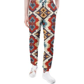 ENLACHIC Men's Casual Print Jogger Sweatpants Linen Cotton Elastic Waist Drawstring Pocket Long Pants