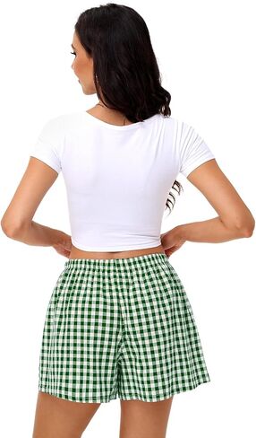 Bonuci 2 Pack Women Boxer Shorts Cotton Y2k Plaid Lounge Sleep Gingham Pj Summer Casual Pajama Y2k Beach Bottoms with Pockets in Saudi Arabia