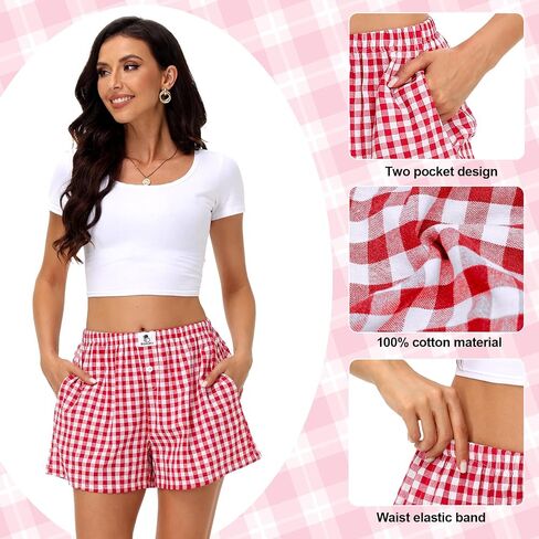 Bonuci 2 Pack Women Boxer Shorts Cotton Y2k Plaid Lounge Sleep Gingham Pj Summer Casual Pajama Y2k Beach Bottoms with Pockets in Saudi Arabia