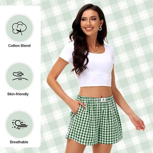 Bonuci 2 Pack Women Boxer Shorts Cotton Y2k Plaid Lounge Sleep Gingham Pj Summer Casual Pajama Y2k Beach Bottoms with Pockets in Saudi Arabia