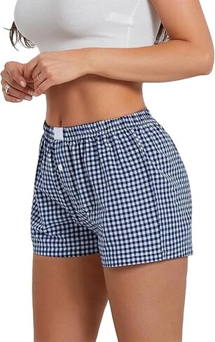 Y2K Boxer Shorts for Womens Low Waist Plaid Lounge Shorts Elastic Cute Gingham Pajamas Bottoms in Kuwait