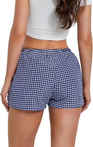Y2K Boxer Shorts for Womens Low Waist Plaid Lounge Shorts Elastic Cute Gingham Pajamas Bottoms in Kuwait