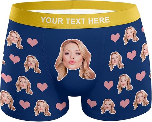 Personalized Boxers Briefs with Picture, Custom Face Underwear with Your Name, Cotton Briefs with Photo Funny Boxer Shorts Underpants Briefs Custom Gifts for Men Husband Father Boyfriend Him - XL in Kuwait