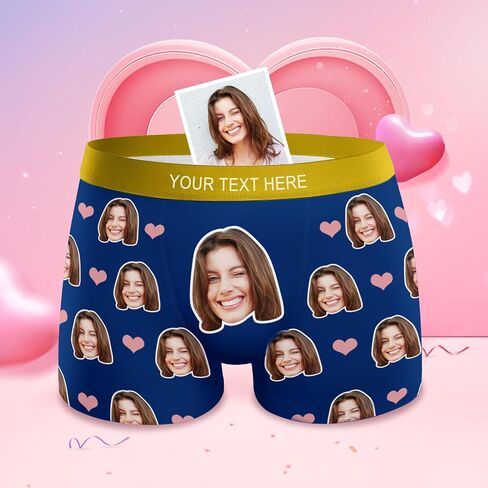 Personalized Boxers Briefs with Picture, Custom Face Underwear with Your Name, Cotton Briefs with Photo Funny Boxer Shorts Underpants Briefs Custom Gifts for Men Husband Father Boyfriend Him - XL in Kuwait