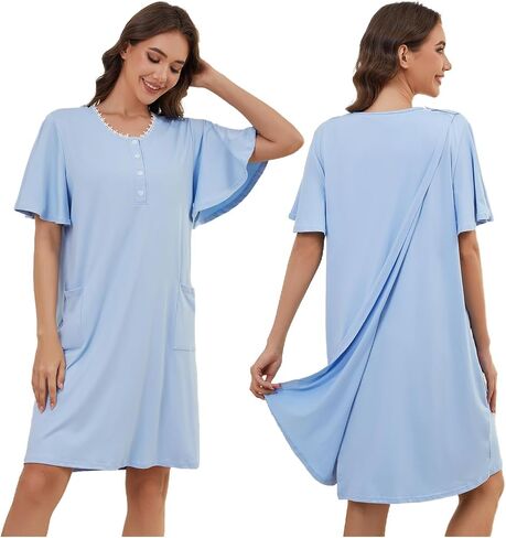 Hospital Gowns for Women Open Back Tear Away Snap Post Shoulder Surgery Short Sleeve Adaptive Clothing Nightgown in Saudi Arabia