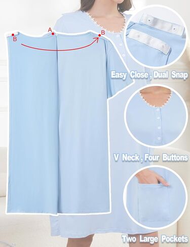 Hospital Gowns for Women Open Back Tear Away Snap Post Shoulder Surgery Short Sleeve Adaptive Clothing Nightgown in Saudi Arabia