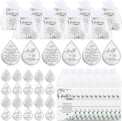 Ctosree 100 Sets Mini Tear Shaped Memorial Ornament Includes Tear Drop Shaped Ornament Memorial Pocket Token Funeral Prayer Cards and Organza Bags for Funeral Sympathy Gifts in Saudi Arabia