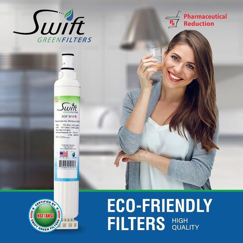 Swift Green Filters SGF-W10 Rx Pharmaceutical Replacement Water Whirlpool 4396701, EDR6D1, Filter 6,46-9915,CLCH125,EFF-6001A (1pack), 1 Pack, White in Kuwait