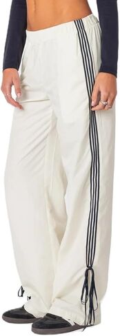 Aopwsrlyi Women Wide Leg Track Pants Y2K Parachute Pants Elastic Low Rise Side Striped Sweatpants with Pockets in Saudi Arabia