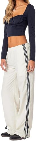 Aopwsrlyi Women Wide Leg Track Pants Y2K Parachute Pants Elastic Low Rise Side Striped Sweatpants with Pockets in Saudi Arabia