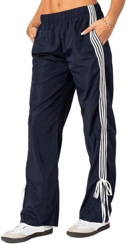 Aopwsrlyi Women Wide Leg Track Pants Y2K Parachute Pants Elastic Low Rise Side Striped Sweatpants with Pockets in Saudi Arabia