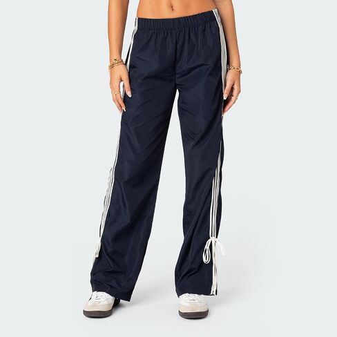Aopwsrlyi Women Wide Leg Track Pants Y2K Parachute Pants Elastic Low Rise Side Striped Sweatpants with Pockets in Saudi Arabia