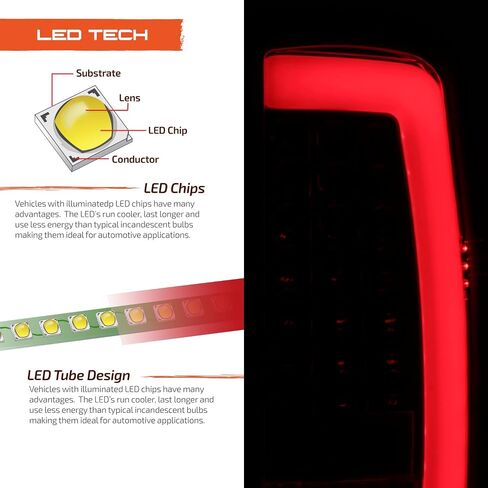 AKKON - Fits 2000-2006 Chevy Tahoe Suburban GMC Yukon XL 1500/2500 [C-Tube] Parking LED Reverse Black Tail Light Brake Lamp Pair in Saudi Arabia