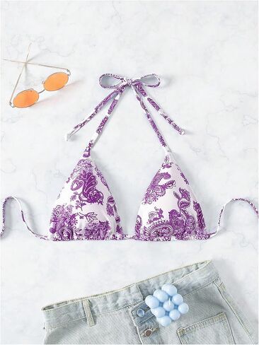 SOLY HUX Women's Summer Floral Print Halter Bikini Tops Tie Back Padded Swimsuit Top Beachwear in Saudi Arabia