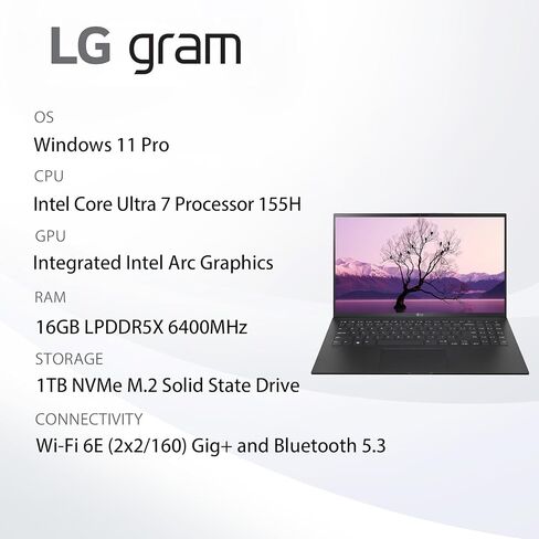 LG لابتوب جرام 17Z95P خفيف الوزن للغاية IPS (2560×1600)، انتل ايفو الجيل 11 كور i7، 16GB RAM، 1TB SSD، ويندوز 11 هوم، بطارية 80 واط في الساعة، اليكسا مدمجة، 2X USB-C، HDMI، USB-A - اسود in Saudi Arabia