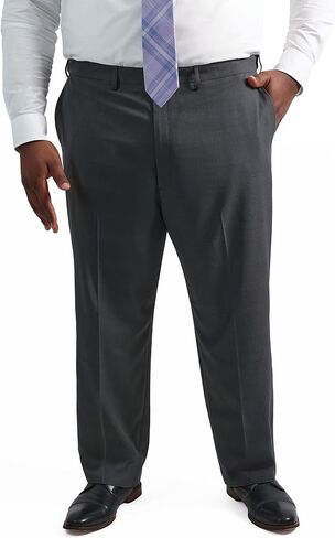 Haggar mens Big & Tall Premium Comfort Classic Fit Flat Front Dress Pants, Black, 60W x 30L US in Saudi Arabia