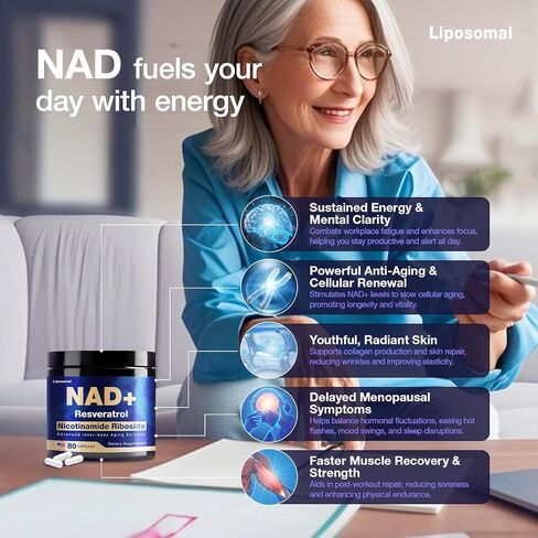 ملحق NAD - Nad Nicotinamide الريبوسيد ريسفيراترول 900mg ، مكملات NAD الشحمية للنساء والرجال ، تدعم الطاقة الخلوية ، مضادة للشيخوخة ، الدماغ والعضلات in Saudi Arabia