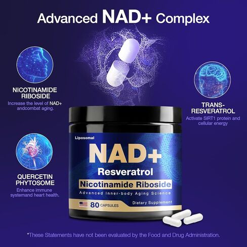 ملحق NAD - Nad Nicotinamide الريبوسيد ريسفيراترول 900mg ، مكملات NAD الشحمية للنساء والرجال ، تدعم الطاقة الخلوية ، مضادة للشيخوخة ، الدماغ والعضلات in Saudi Arabia