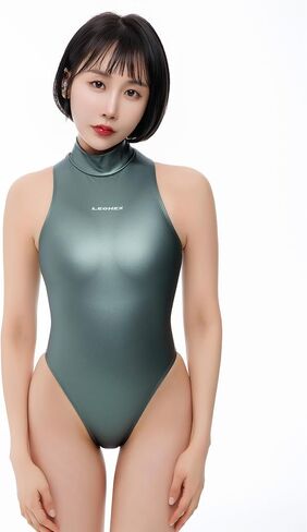 Women's Competitive Swimwear High Neck Matte Coating Sexy High Legs Wetlook in Saudi Arabia
