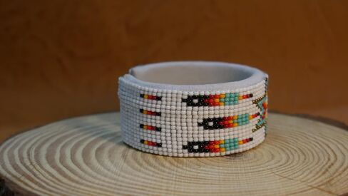 Handmade Beaded leather Cuff bracelet, Bohemian bracelet, women's bracelet, native bracelet, bangle, western, aztec bracelet,Adjustable in Kuwait