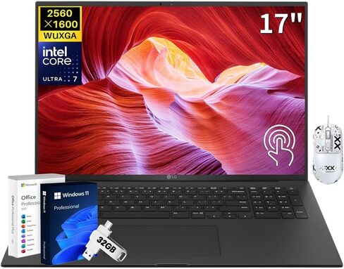 LG Gram 17Z95P كمبيوتر محمول 17 بوصة خفيف الوزن للغاية، IPS، (2560 × 1600)، Intel Evo الجيل الحادي عشر CORE i7، ذاكرة الوصول العشوائي 32 جيجابايت، 1 تيرابايت SSD، Windows 11 Home، بطارية 80 وات في الساعة، Alexa مدمج، 2X USB-C، HDMI، USB-A – أسود (متجدد) in Saudi Arabia