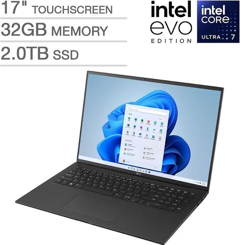 LG Gram 17Z95P كمبيوتر محمول 17 بوصة خفيف الوزن للغاية، IPS، (2560 × 1600)، Intel Evo الجيل الحادي عشر CORE i7، ذاكرة الوصول العشوائي 32 جيجابايت، 1 تيرابايت SSD، Windows 11 Home، بطارية 80 وات في الساعة، Alexa مدمج، 2X USB-C، HDMI، USB-A – أسود (متجدد) in Saudi Arabia