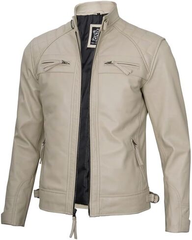 Blingsoul Motorcycle Leather Jacket Men - Quilted Cafe Racer Leather Jackets For Men in Kuwait