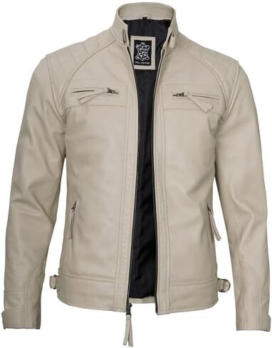 Blingsoul Motorcycle Leather Jacket Men - Quilted Cafe Racer Leather Jackets For Men in Kuwait