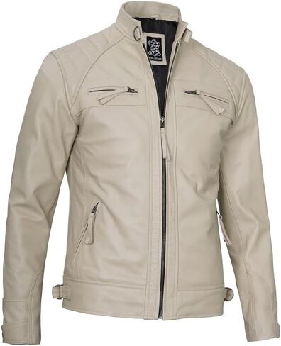 Blingsoul Motorcycle Leather Jacket Men - Quilted Cafe Racer Leather Jackets For Men in Kuwait