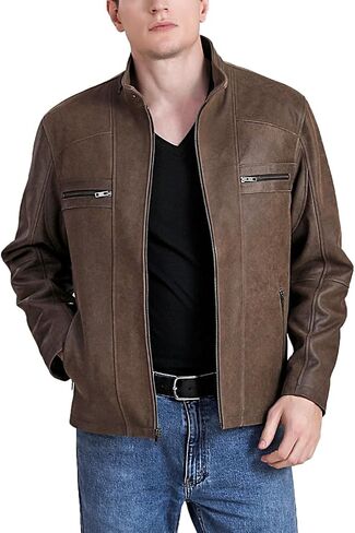 BGSD Men Ethan Distressed Brown Leather Motorcycle Jacket in Saudi Arabia