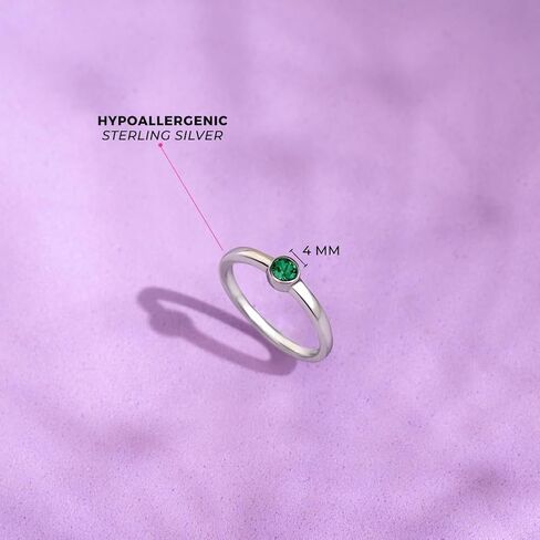 925 Sterling Silver Simulated Birthstone Cubic Zirconia Bezel Ring For Baby Girls through Pre-Teens Sizes 2,3,4 & 5 - Gorgeous Baby Rings For Everyday Wear - Month Birthday Gifts for Little Girls in Saudi Arabia
