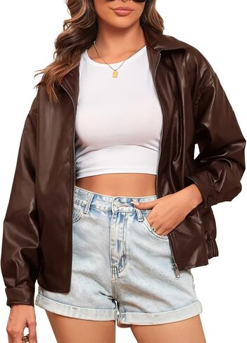 CYCLAMEN 2024 Fall Womens Faux Leather Jacket Blazer Motorcycle Coats Winter Outfits Clothes in Saudi Arabia