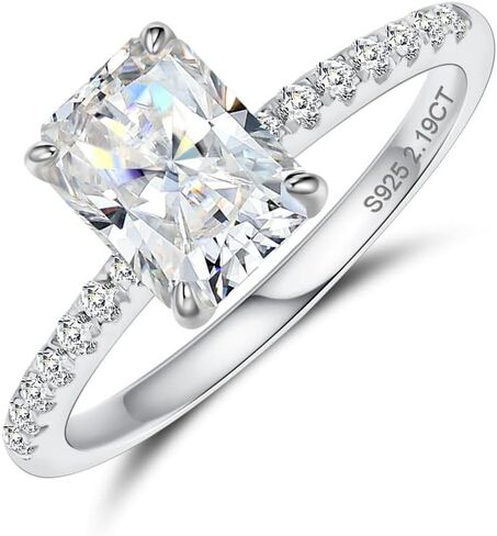 2ct Radiant Cut Moissanite Rings for Women - D Color VVS1 Clarity Lab Created Moissanite Wedding Rings for Women 14K White Gold Plated Moissanite Engagement Ring Valentines Day Gifts for Her in Saudi Arabia