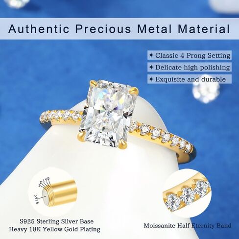 2ct Radiant Cut Moissanite Rings for Women - D Color VVS1 Clarity Lab Created Moissanite Wedding Rings for Women 14K White Gold Plated Moissanite Engagement Ring Valentines Day Gifts for Her in Saudi Arabia