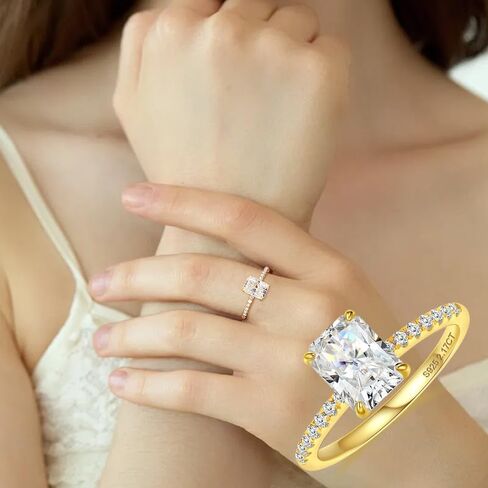 2ct Radiant Cut Moissanite Rings for Women - D Color VVS1 Clarity Lab Created Moissanite Wedding Rings for Women 14K White Gold Plated Moissanite Engagement Ring Valentines Day Gifts for Her in Saudi Arabia