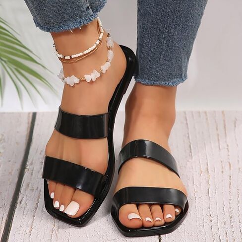 xsby Women's Clear Sandals Transparent Flat Sandals Dressy Summer Open Toe Beach Sandals in Kuwait