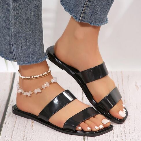 xsby Women's Clear Sandals Transparent Flat Sandals Dressy Summer Open Toe Beach Sandals in Kuwait